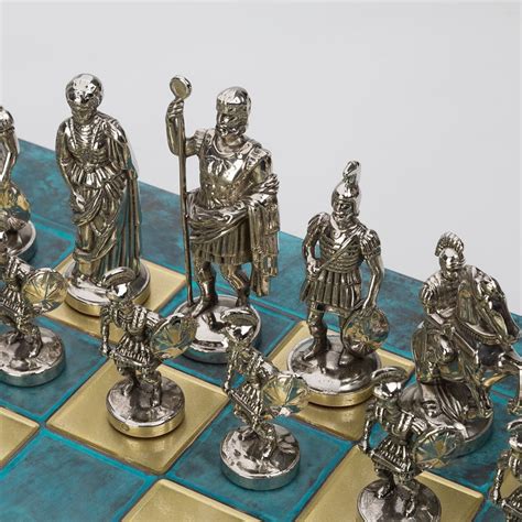 Manopoulos Greek Roman Chess Set With Turquoise Board 44cm Peters