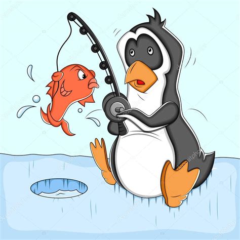 Fishing Cartoon Penguin Vector Illustration Stock Vector Baavli