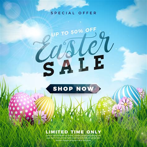 Easter Sale Illustration with Color Painted Egg and Spring Flower on ...