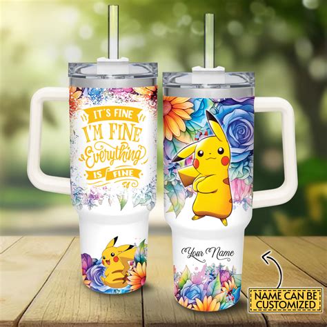 Pikachu Pokemon Cartoon Custom Stanley Quencher Oz Stainless Steel