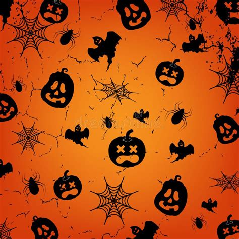 Seamless Vector Pattern With Black Bats Pumpkins Spiders Cobwebs