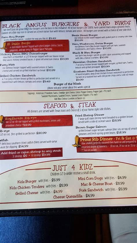 Menu At Wobbly Boots Roadhouse Bbq Osage Beach