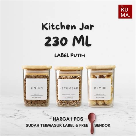 Jual KUMA Kitchen Jar Square 230ml Toples Kaca Dapur Tutup Kayu Free