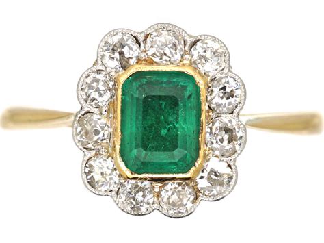 Edwardian 18ct Gold And Platinum Emerald And Diamond Cluster Ring 415u The Antique Jewellery