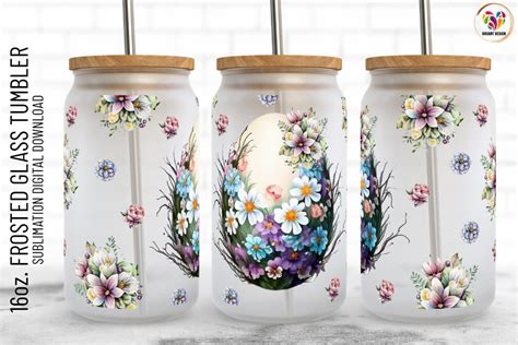 Easter Egg Flower 16 Oz Frosted Can Wrap Graphic By Digiartdesign