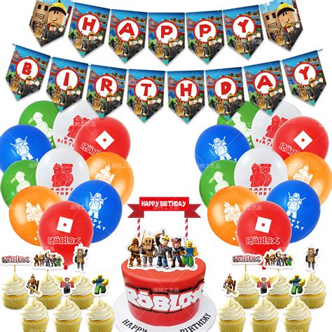 Jom Party Robux Roblox Adopt Me Theme Happy Birthday Banner Latex Balloon Party Themes Hari Jadi