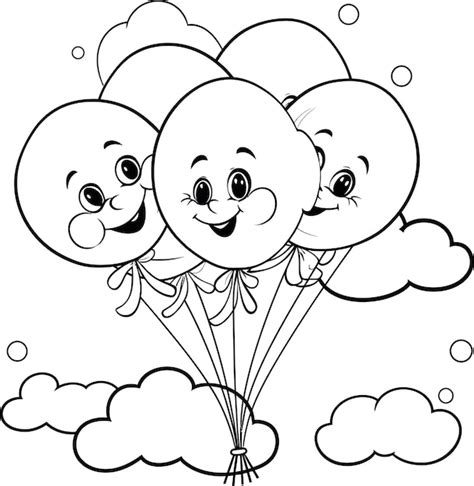 Página para colorear Vector de globo en blanco y negro Vector Premium