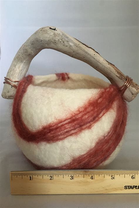 Wet Felted Vessel Driftwood Handle Ocean Inspired Bowl Etsy