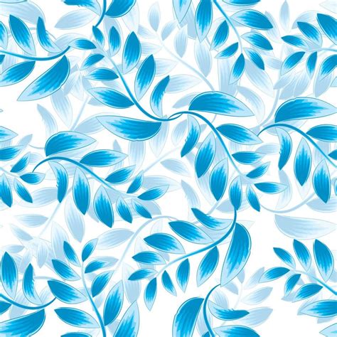 Sky Blue Color Leaves Plants Seamless Tropical Pattern With Monochromatic Stylish Color On White