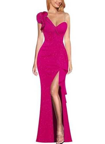 Vfshow Womens Ruched Ruffle One Shoulder V Neck Wedding Formal Prom