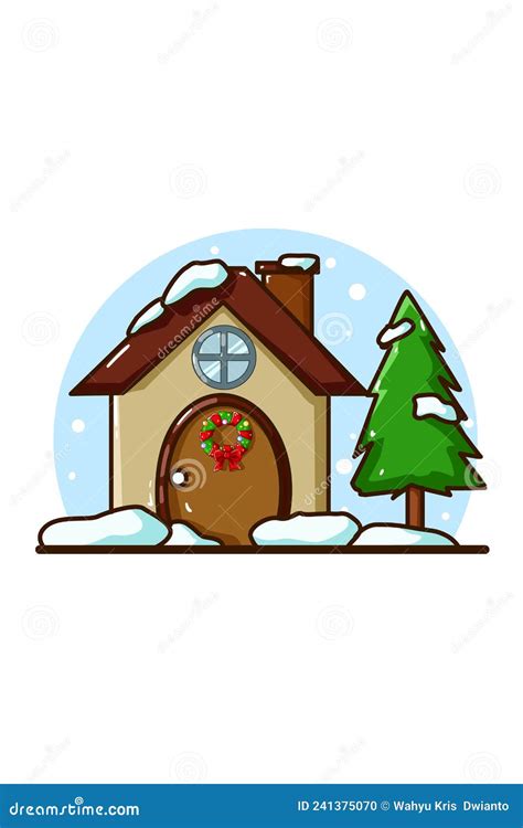 A Home With Spruce Tree At The Christmas Time Stock Vector