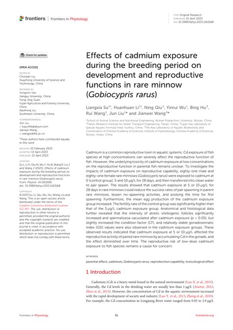 Pdf Effects Of Cadmium Exposure During The Breeding Period On