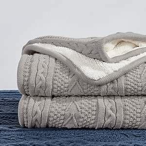 Amazon Longhui Bedding Acrylic Cable Knit Sherpa Throw Blanket