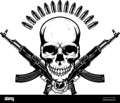 Ilustración de la calavera con rifles de asalto cruzados Elemento de