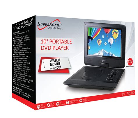 10” Portable DVD Player with USB/SD Inputs & Swivel Display – Supersonic Inc