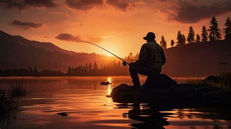 Fisherman S Silhouette Against Setting Sun Backdrop On River At Sunset