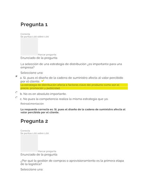 Examen Unidad Iii Sistema Logistico Aca Pregunta Correcta Se Punt