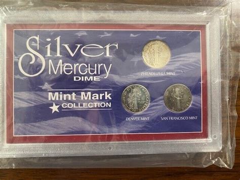 SILVER MERCURY DIME MINT MARK COLLECTION 3 Coins W Plastic Case COA