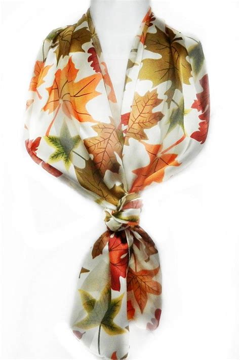 Imagine If Silk Feel Scarf Vibrant Autumn Leaves On Ivory