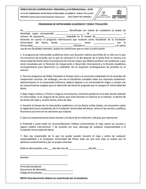 3 Acta De Compromiso De Retorno