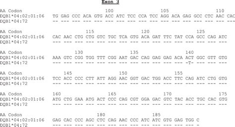 Sequence Alignment Of The Exon Sequence Of Hladqb Compared To