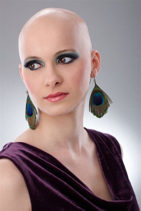 Studio Portrait of Bald Woman Stock Image - Image of fashionable ...