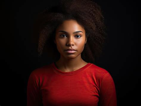 Premium AI Image A Woman With Curly Hair Wearing A Red Shirt