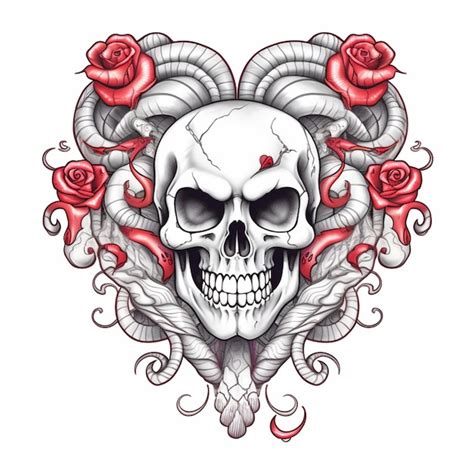 Premium Photo A Skull And Roses Tattoo Design With A Heart Generative Ai