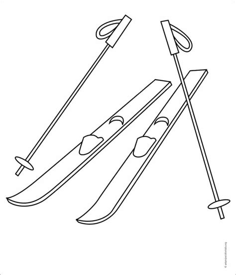 Easy How To Draw Skis Tutorial And Skis Coloring Page