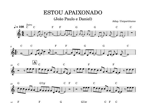 Letra De João Paulo E Daniel Estou Apaixonado - Estou Apaixonado - Partitura melodia com cifra by João Paulo e Daniel ...