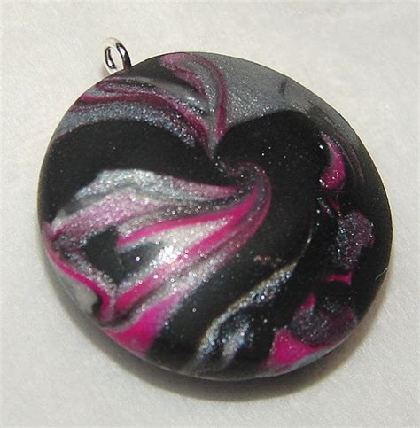 Swirled Polymer Clay LENTIL PENDANT Black Pearl Magenta Etsy