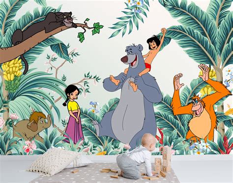 Jungle Book Wall Mural Mowgli Wallpaper Nursery Decor Children ...