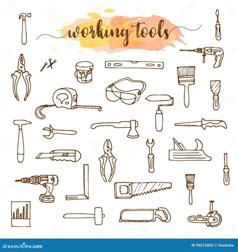 Set Of Working Tools Doodle Sketch Stock Vector Illustration Of Nail