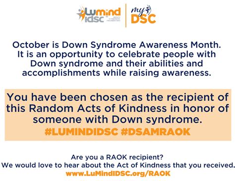 Down Syndrome Awareness Month Random Act Of Kindness Lumind Idsc