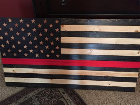 Wooden Flag Thin Red Line Wood Flag Wooden By Customheritage