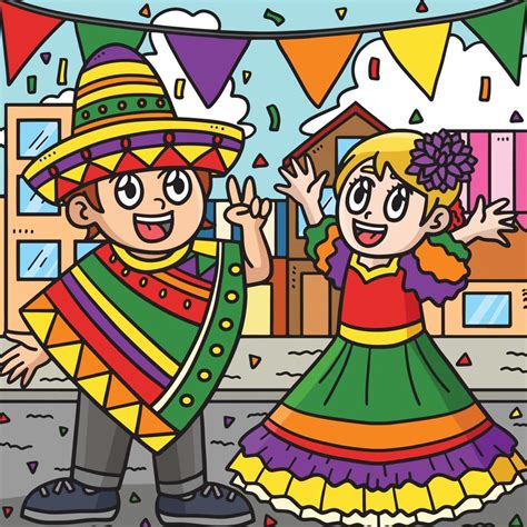 Children Celebrating Cinco de Mayo Colored Cartoon 21516459 Vector Art ...