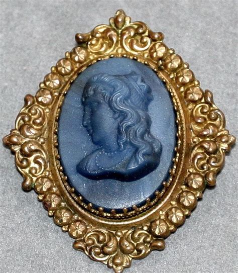 Rare Antique Victorian Blue Lava Or Glass Cameo Brooch Lady In Etsy