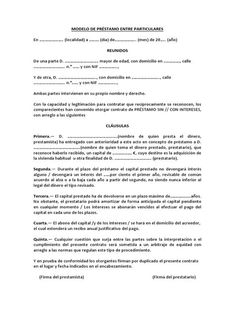 Modelo De Contrato De Prestamo Entre Empresas Sin Intereses