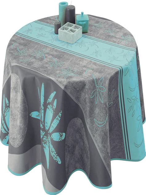 Nappe Anti Taches Lotus Turquoise Ronde 160 Cm Gris Bleu Kiabi