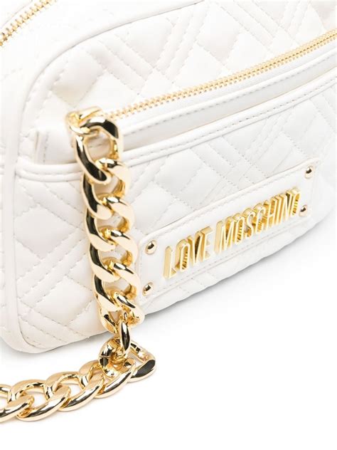 Love Moschino Logo Plaque Quilted Satchel Bag White Farfetch