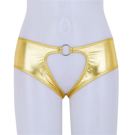 Women Lingerie Wet Look Pvc High Cut Front Zippered Briefs Underwear