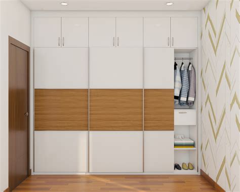 White Modern Sliding Door Wardrobe Design With Loft Livspace