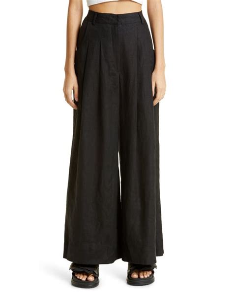 Farm Rio Wide Leg Linen Pants In Black Lyst