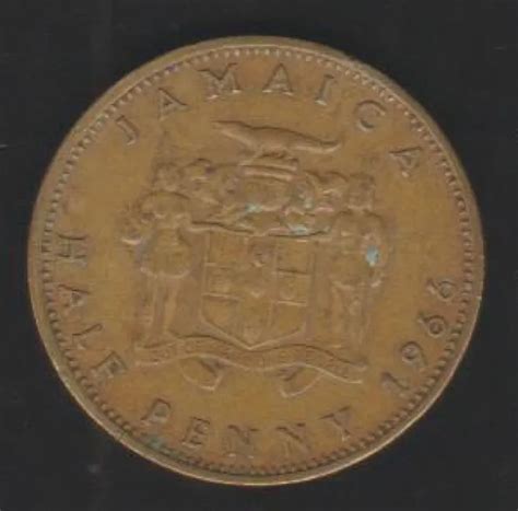 1966 JAMAICA QUEEN Elizabeth II Half Penny Coin Peace Age 57 Years Old