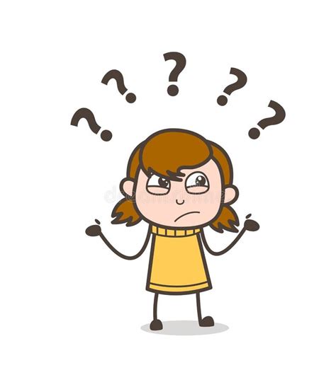 Confused Kid Face Expression Cute Cartoon Girl Illustration Stock