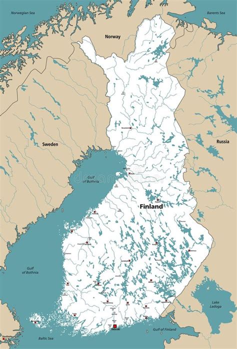 Finland Lakes and Rivers Vector Map with Regions Capitals Stock ...