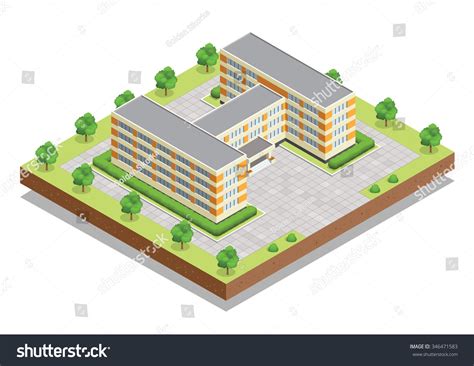 School Building Flat 3d Isometric Vector Stock Vector (Royalty Free ...