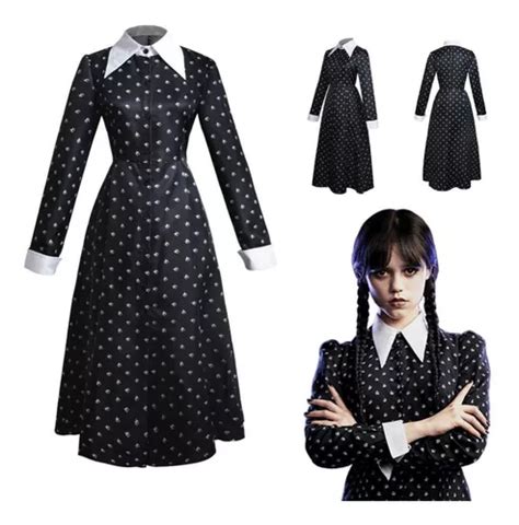 Vestido De Wednesday Addams Disfraz Negro Cosplay Baile Escolar Trajes