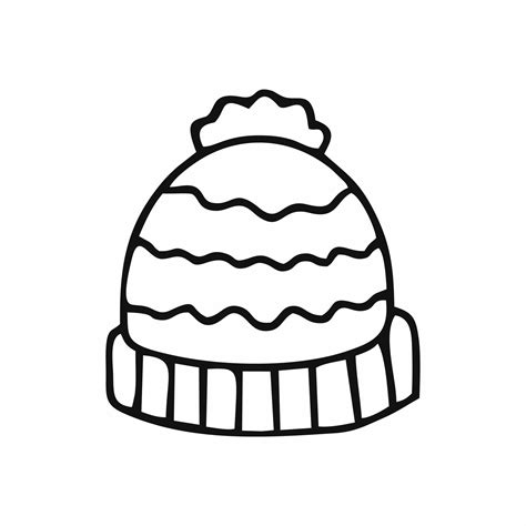 Drawing Of A Cap In The Doodle Style Winter Hat Drawn With A Black