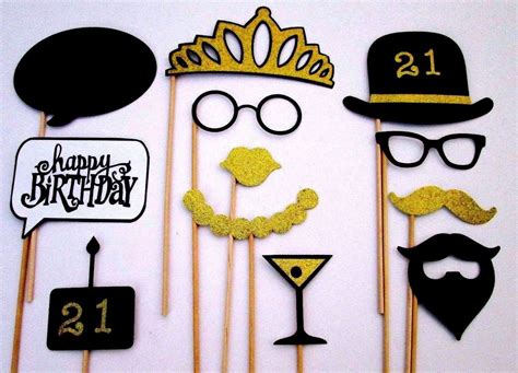 21st Birthday Party Photo Booth Props In Black And Gold Etsy